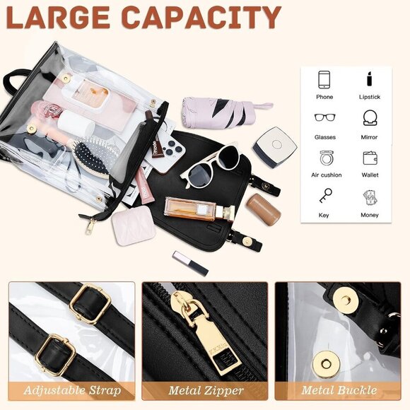 Girls Clear Backpack Transparent PVC Black Sport Stadium Women Bookbag